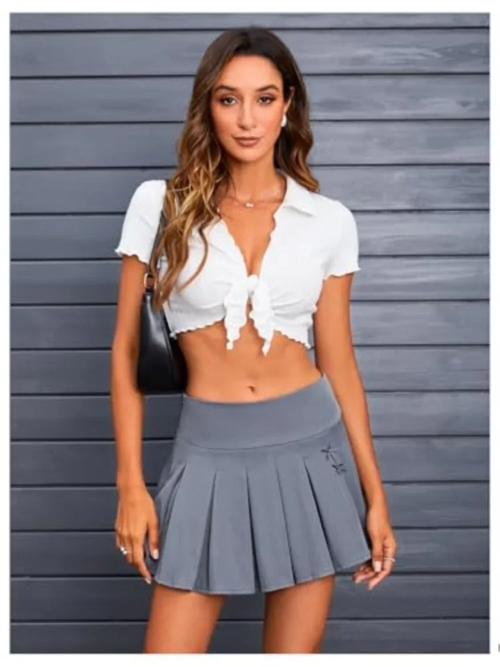 Pleated Mini Skirt Low Waist A Line Skater Skirt with Shorts Y2k Trendy